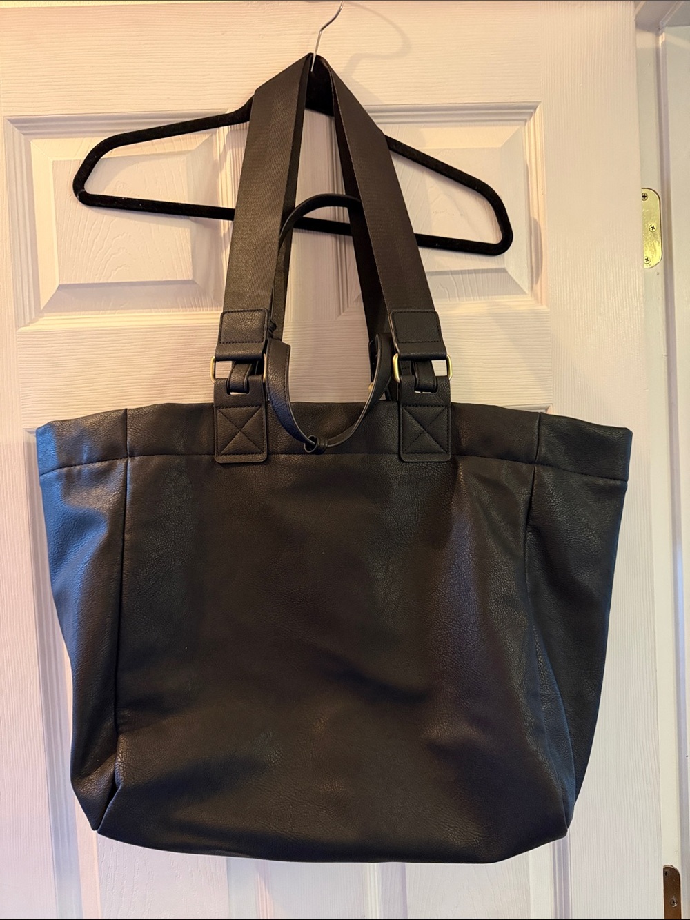 Free People Black Vegan Leather Tote with Wide Dual Straps